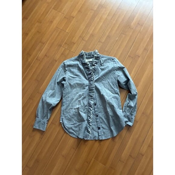 Isabel Marant Etoile Ruffle Gray Chambray Lawendy Long Sleeve Blouse 34 2 XS - Picture 1 of 8